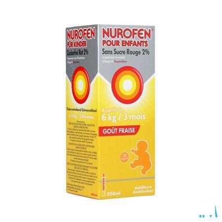 Nurofen Kind Suikervrij Aardbei 2 % 200 ml