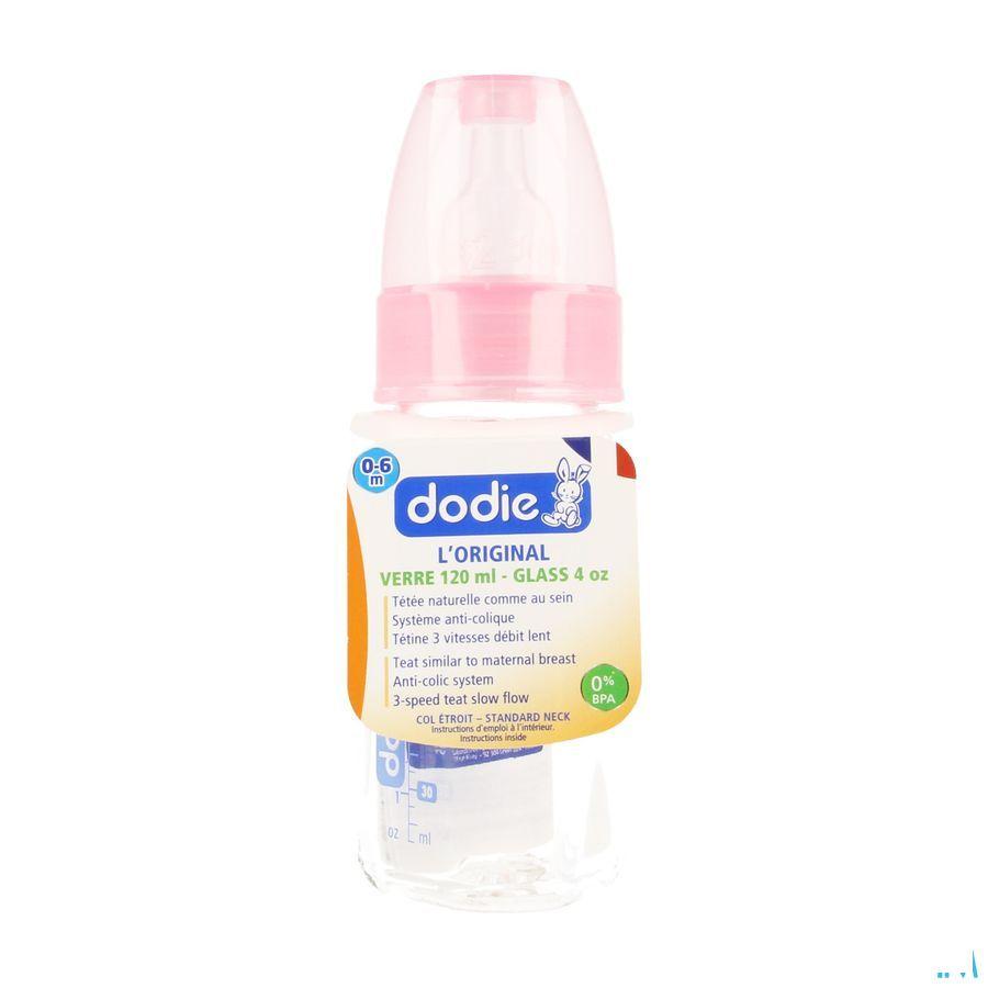 Dodie Zuigfles Glas Roze 1lftd 120 ml