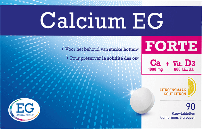Calcium-D Forte Eg 1000 mg/800Ie Citroen Kauwtabl90  -  EG