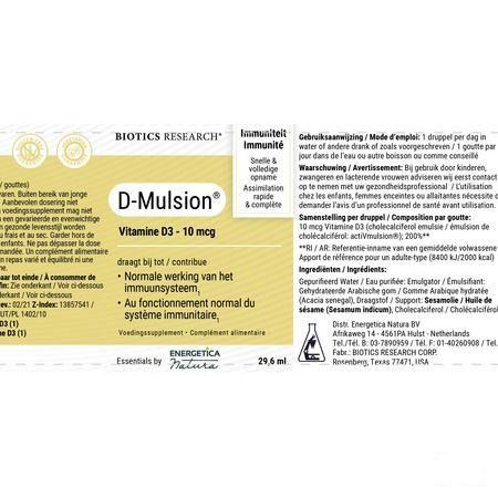Biotics D-Mulsion (Vitamine D) 29.6 ml  -  Energetica Natura