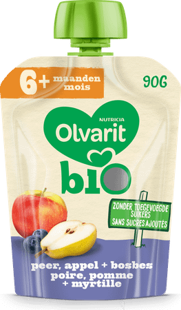 Olvarit Bio Peer Appel Bosbes 6M 90G  -  Nutricia