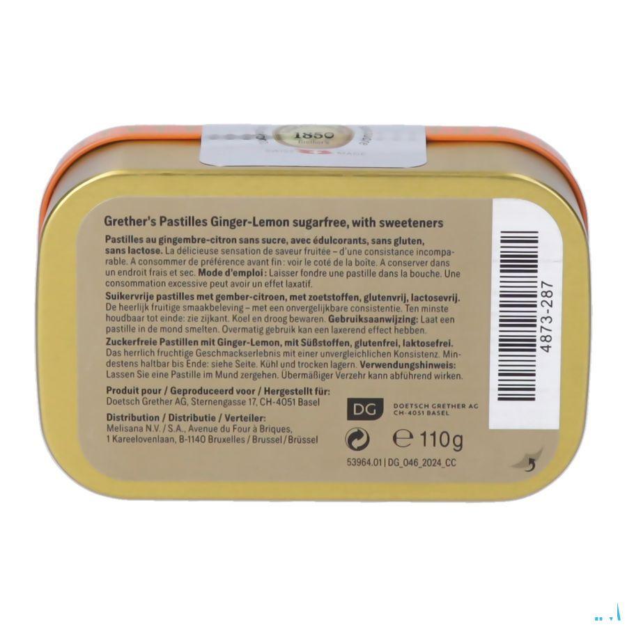 Grether'S Suikervrij Pastilles Gember-Citroen 110 g  -  Melisana