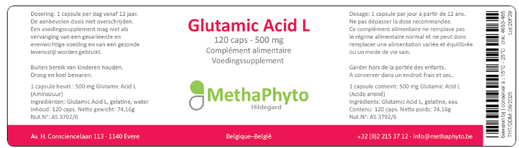 Acide Glutamique L 500 mg 120 Capsule Hildegard  -  Methaphyto