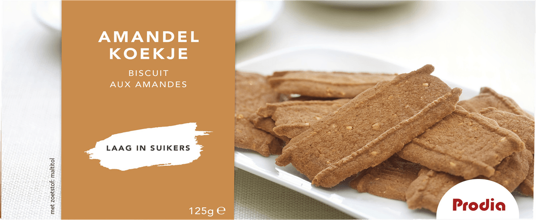 Prodia Amandelkoekjes + zoetstof Maltitol 125 gr 6008  -  Revogan