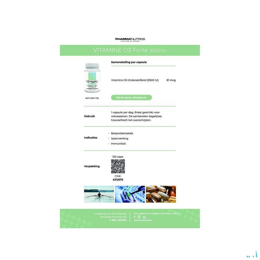 Vit D3 Forte 3000Iu Caps 120 Pharmanutrics  -  Pharmanutrics