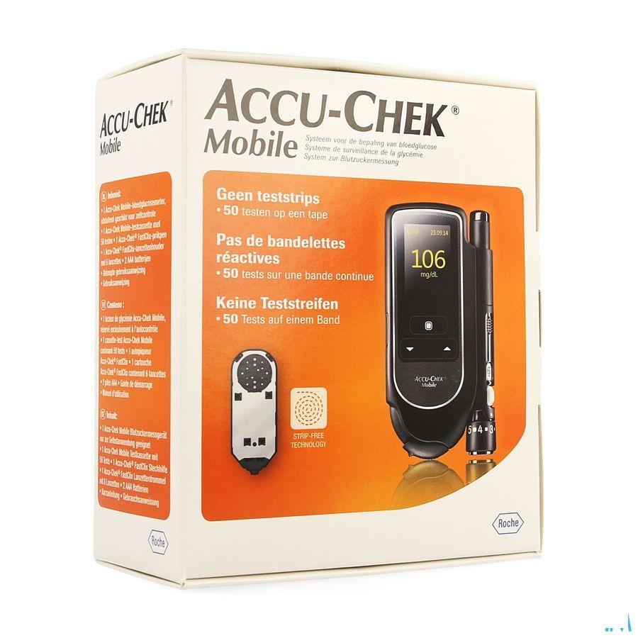 Accu Chek Mobile Startkit (50tests + meter + prikker) Belgie-mg/dl  -  Roche Diagnostics