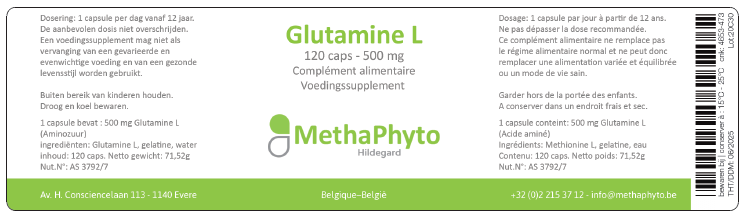 Glutamine L 500 mg 120 Capsule Hildegard  -  Methaphyto