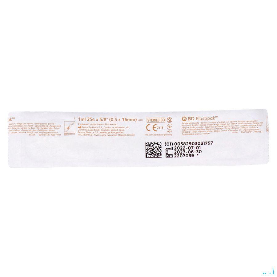 Bd Plastipak Spuit+Nld Tuberc.1  ml 25G 5/8 1 303175