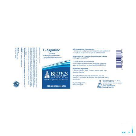 Biotics L-Arginine 700mg 100 capsules  -  Energetica Natura