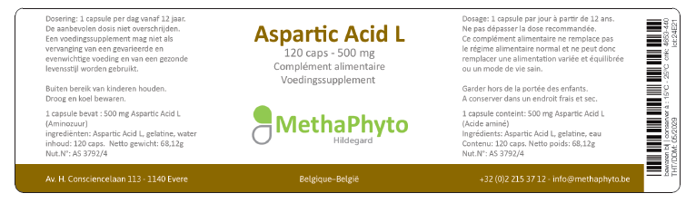 Aspartic Acid L 500 mg 120 Capsule Hildegard  -  Methaphyto