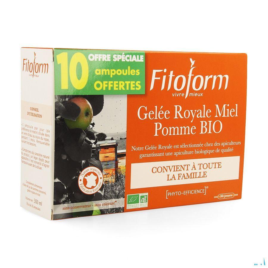 Gelee Royale Bio Miel-fructose Ampoule 20 + 10 Fitoform  -  Bioholistic Diffusion