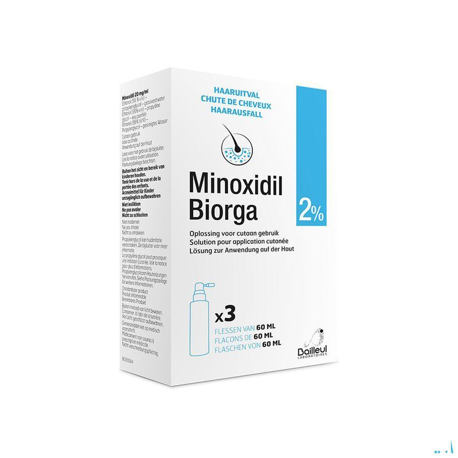 Minoxidil Biorga 2% Solution Cutanee Coffret Flacon 3x60 ml