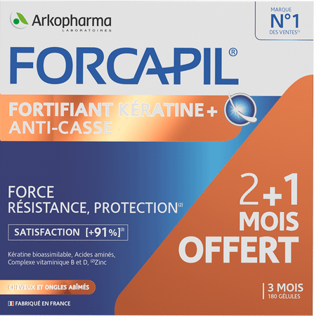 Forcapil Keratine+ Lot Caps 180  -  Arkopharma