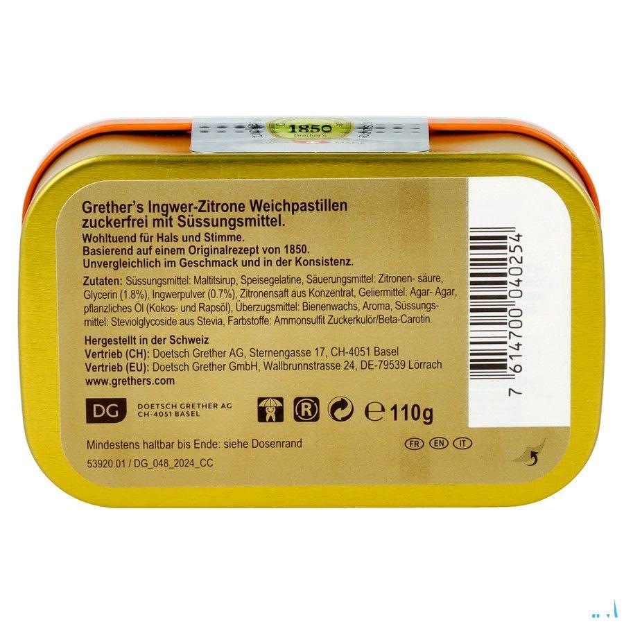 Grether'S Suikervrij Pastilles Gember-Citroen 110 g  -  Melisana