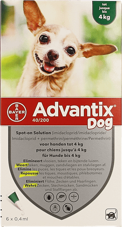 Advantix 40 - 200 Honden < 4kg Flacon 6x0,4 ml