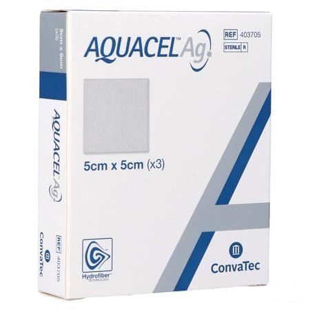 Aquacel Ag Pansement Hydrofiber Ster 5x 5cm 3 403705  -  Convatec