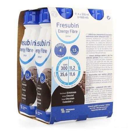 Fresubin Energy Fibre Drink Chocolat Flacon 4x200 ml  -  Fresenius