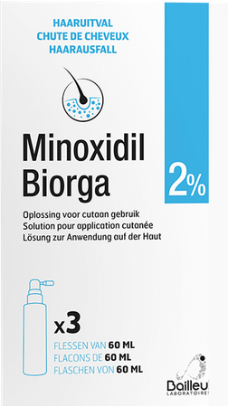Minoxidil Biorga 2% Oplossing Cutaan Koffer Flacon 3x60 ml