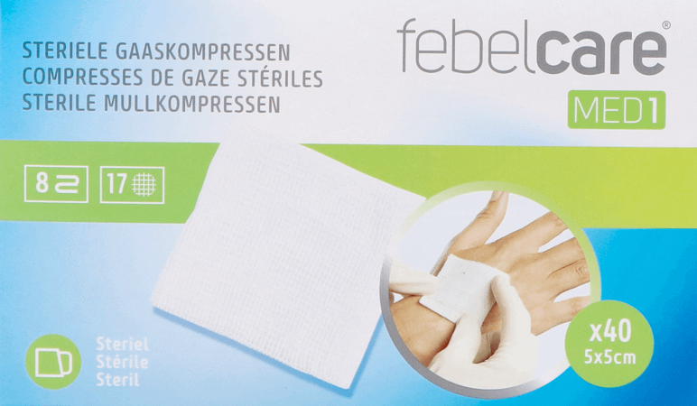 Febelcare Gaaskompres Steriel 5,0x 5,0cm 40x1