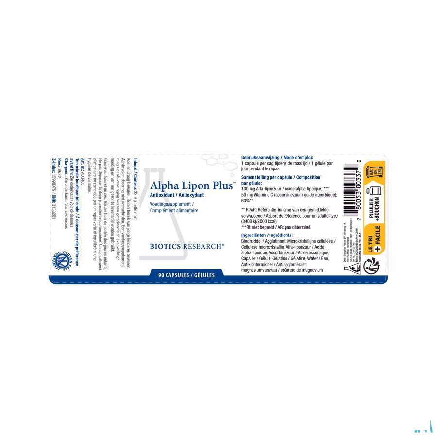 Biotics Alpha Lipon Plus (Liponzuur) 90 capsules  -  Energetica Natura