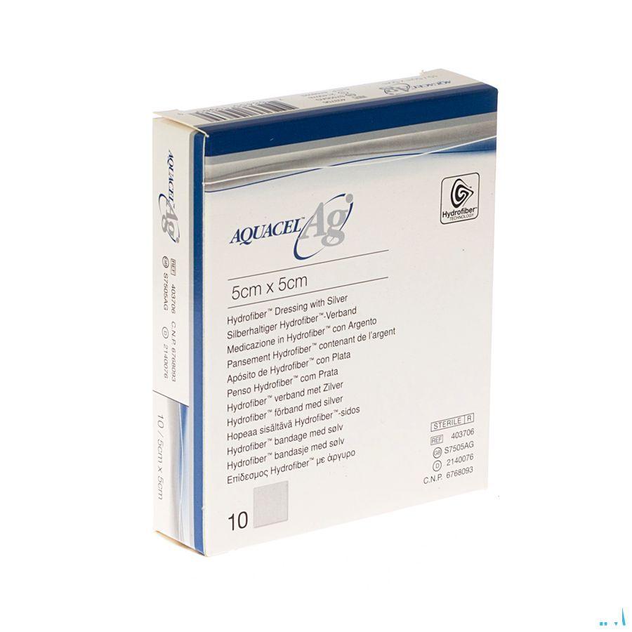 Aquacel Ag Pansement Hydrofiber Ster 5x 5cm 10 403706  -  Convatec