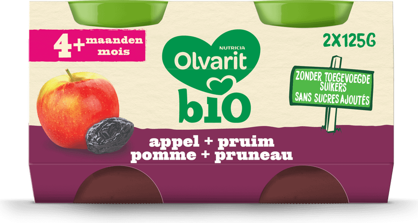 Olvarit Bio Pomme Pruneau 4M 2X125G  -  Nutricia