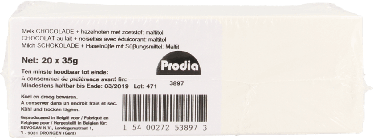 Prodia Chocolade Melk Noten 20x35 gr  -  Revogan
