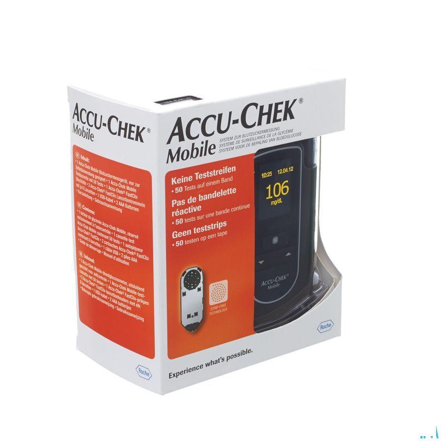 Accu Chek Mobile Startkit (50tests + meter + prikker) Belgie-mg/dl  -  Roche Diagnostics