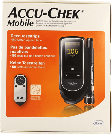 Accu Chek Mobile Startkit (50tests + meter + prikker) Belgie-mg/dl  -  Roche Diagnostics