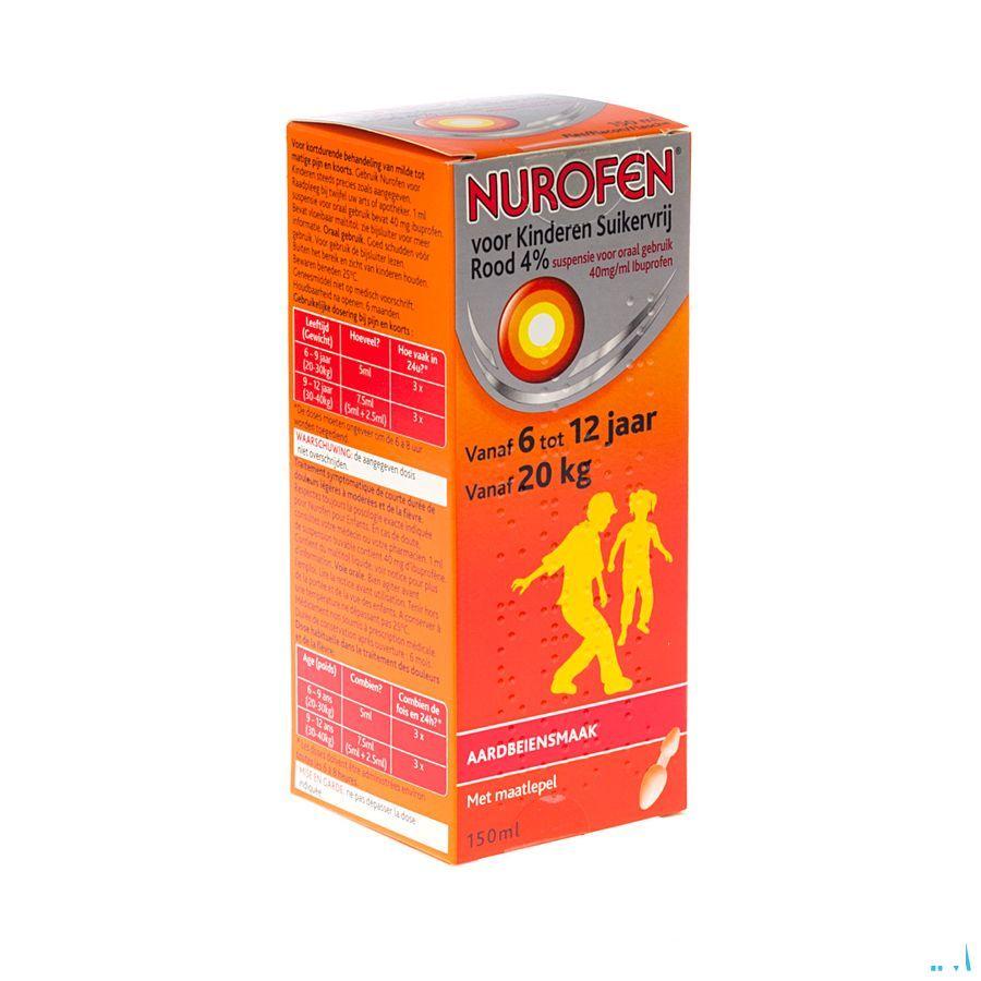 Nurofen Enfant sans sucre 4% Fraise Suspension Buvable 150 ml