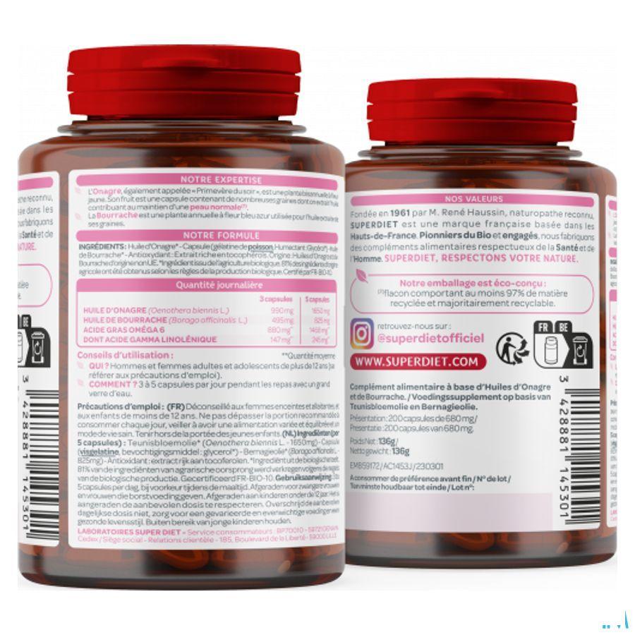 Super Diet Onagre Bourrache Capsule 200  -  Superdiet Laboratoires