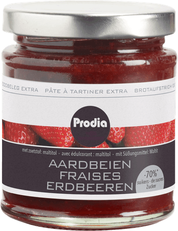 Prodia Broodbeleg Extra Aardbei Maltitol 215 gr 5636  -  Revogan