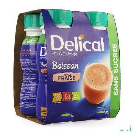 Delical Melkdrank Hp-hc zonder suiker Aardbei 4x200 ml  -  Bs Nutrition