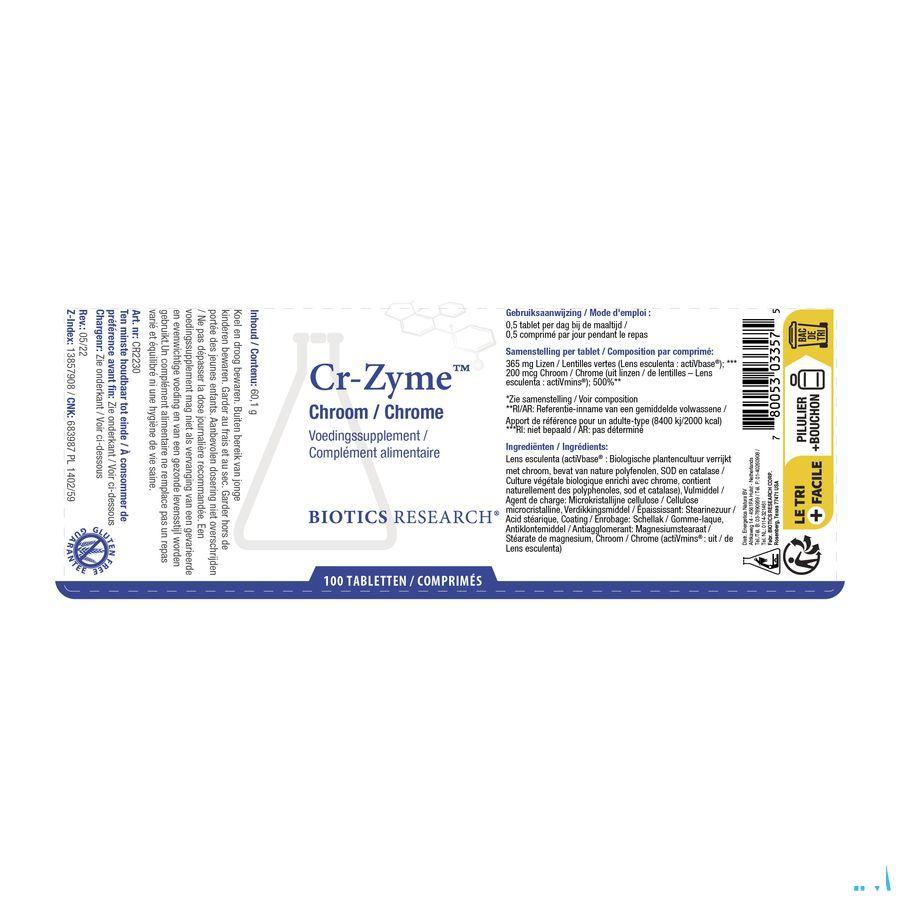 Biotics Cr-Zyme sans levure 200mcg 100 comprimés  -  Energetica Natura