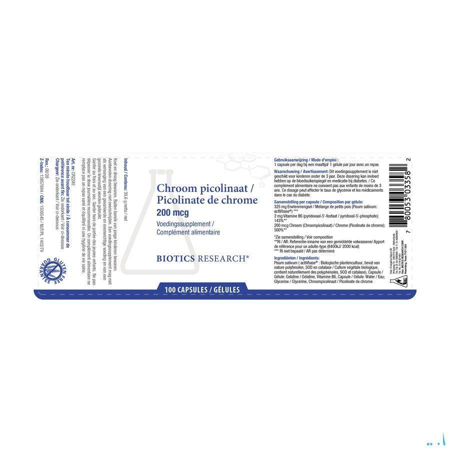 Biotics Chroom Picolinaat 200mcg 100 gélules  -  Energetica Natura