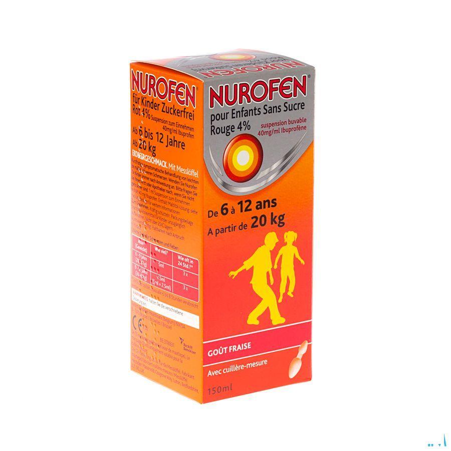 Nurofen Enfant sans sucre 4% Fraise Suspension Buvable 150 ml