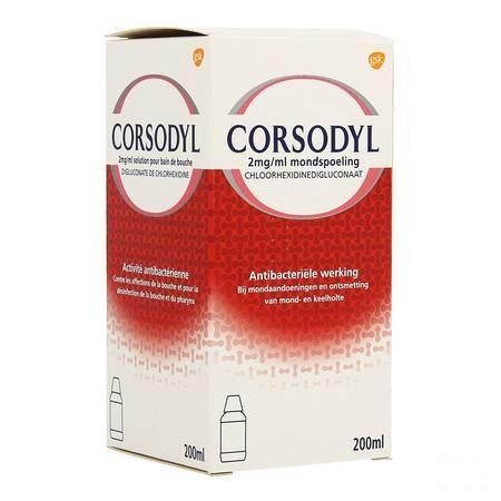Corsodyl 2 mg/ml Solution Bain Bouche 200 ml