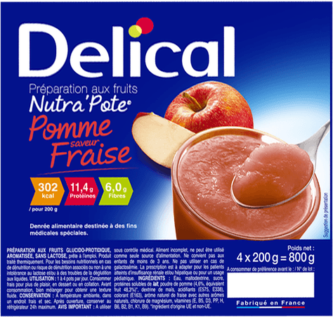 Delical Nutra Pote Appel Aardbei 4x125 gr  -  Bs Nutrition