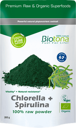 Biotona Chlorella + Spirulina Raw Powder 200 gr  -  Keypharm