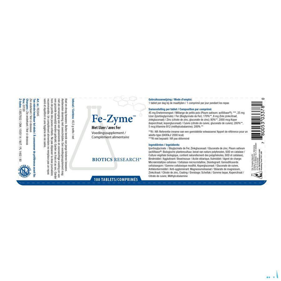 Biotics Fe-Zyme 25mg 100 comprimés  -  Energetica Natura