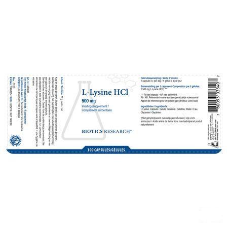 Biotics L-Lysine HCL 500mg 100 capsules  -  Energetica Natura