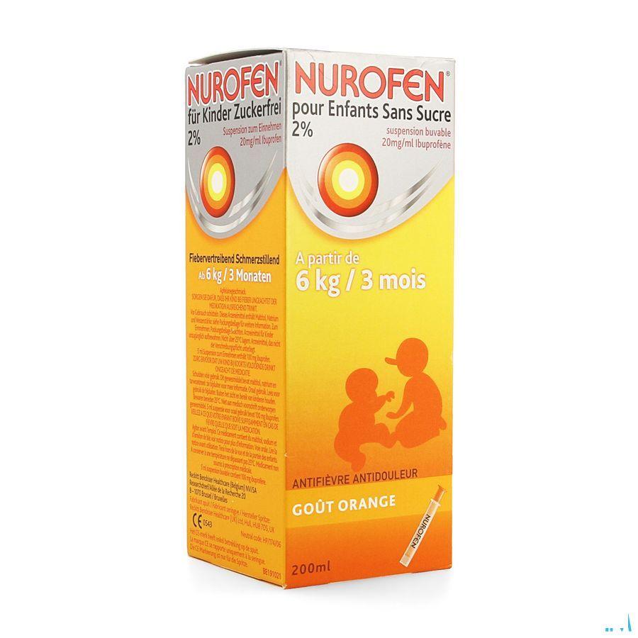 Nurofen Enfant Orange Suspension Sans Sucre 200 ml
