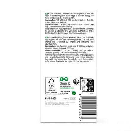 Purasana Chlorella Broken Cell Wall Bio Comprimes 180