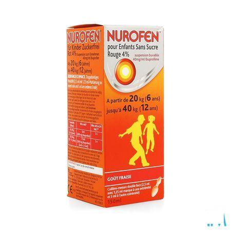 Nurofen Kind Suikervrij 4% Aardbei Orale Suspensie 150 ml