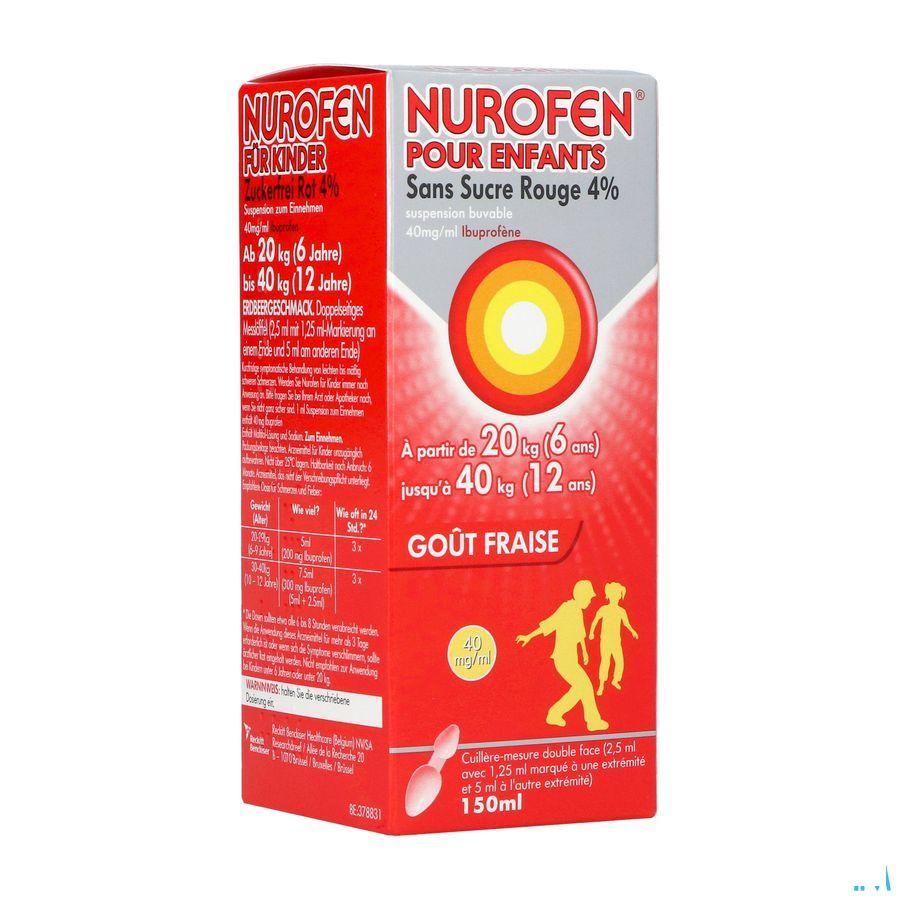 Nurofen Enfant sans sucre 4% Fraise Suspension Buvable 150 ml