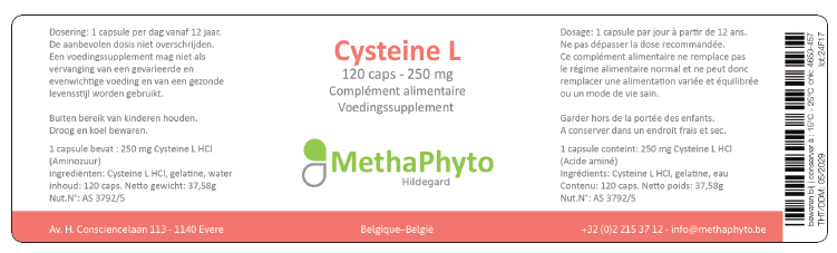 Cysteine L 250 mg 120 Capsule Hildegard  -  Methaphyto