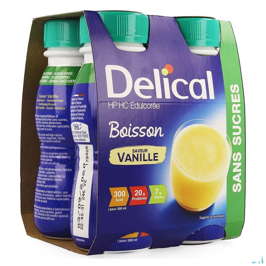 Delical Melkdrank Hp-hc zonder suiker Vanille 4x200 ml  -  Bs Nutrition