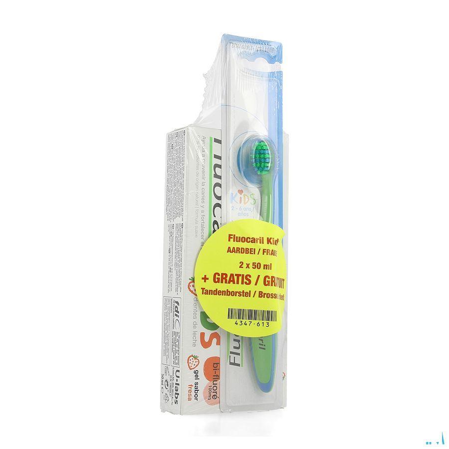 Fluocaril Tandpasta Kids Aardbei 2 x 50 ml+Tandb.