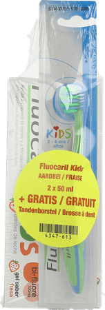 Fluocaril Tandpasta Kids Aardbei 2 x 50 ml+Tandb.