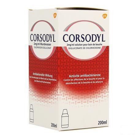 Corsodyl 2 mg/ml Solution Bain Bouche 200 ml
